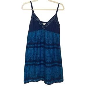 BillaBong Vtg Y2K Size L Blue‎ Embroidered Babydoll Mini Dress Beach Boho